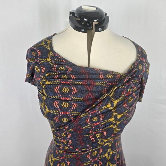 Leota Dress Women's M Multi-Color Geometric Wrap Knee Cap Sleeve Handmade NY - Picture 2 of 15